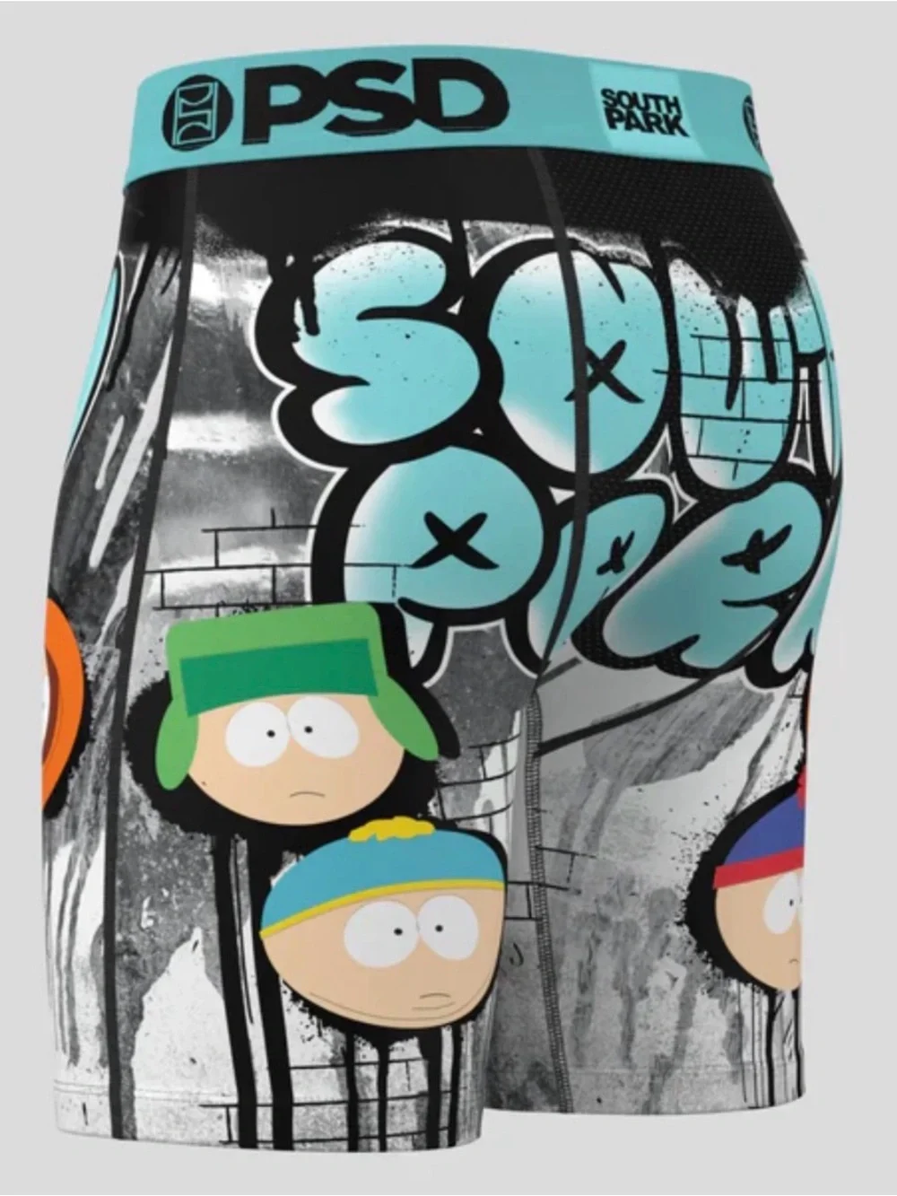 PSD mens Black & Aqua South Park Character Stretch Boxer Briefs